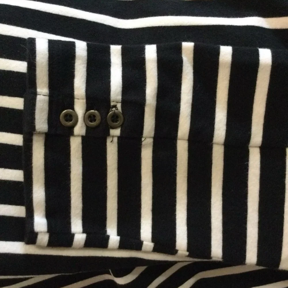 Old Navy XL Black White Striped Knit Dress 3/4 Sleeve Casual Stretch Midi